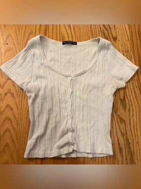 Brandy Melville White Ribbed Button-Front Scoop Crop Top